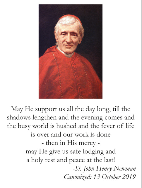 Oct 9th: St. John Henry Newman Prayer Card